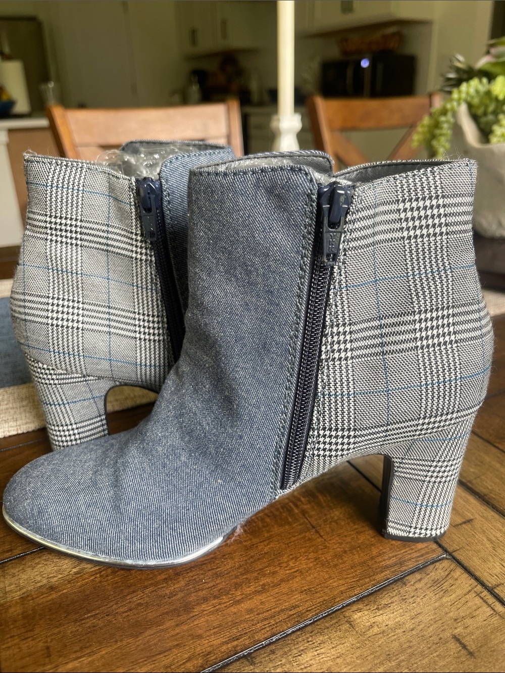 Rialto Denim & Grey Plaid Ankle Booties